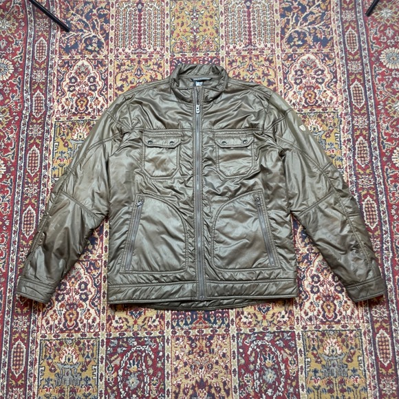 KUHL Project Revolt Primaloft Puffer Moto Jacket Olive Green Hiking Full Zip L